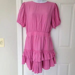 NWT Idem Ditto Tiered Ruffled Open Back Mini Dress Flirty Barbie Girly Size M
